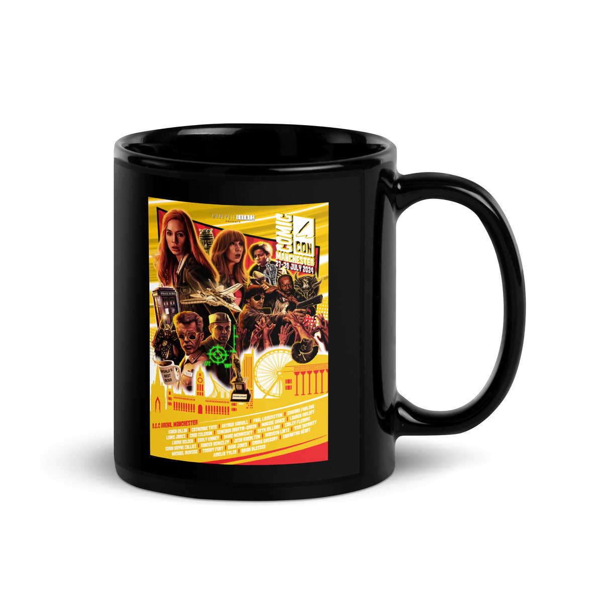 Manchester Comic-Con July 2024 Black Glossy Mug