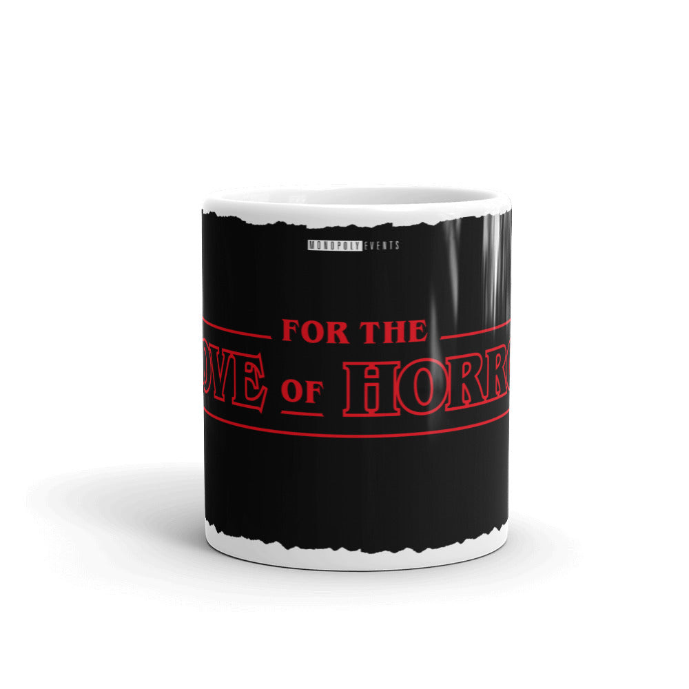 For the Love Of Horror All Over Logo White glossy mug